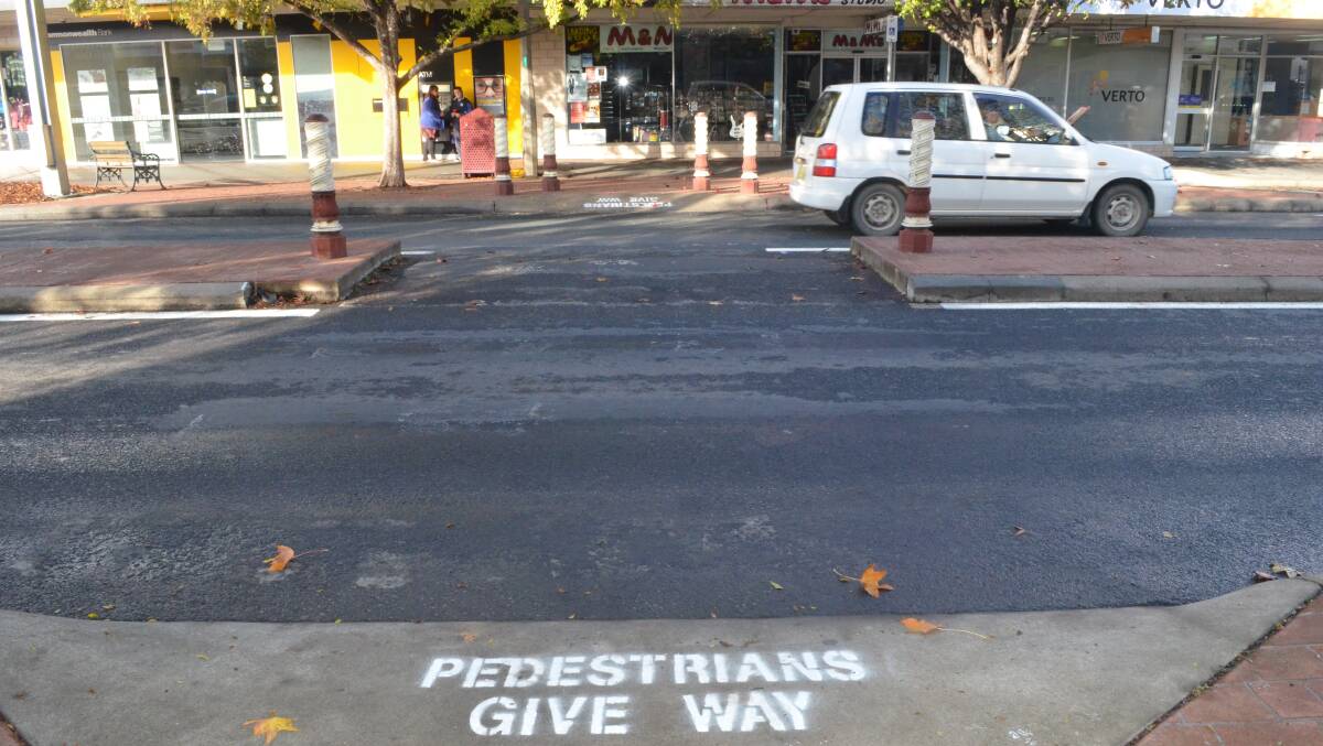 What was once a pedestrian crossing at the eastern end of Boorowa Street, now a refuge where pedestrians must give way to motorists.