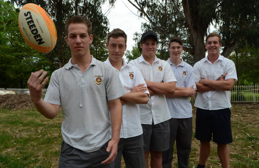 SELECTION: Young’s crop of potential Raiders (left to right) Jake Baker, Matt Murray, Jake Hogan, Kye Tiedemann and Connor Brebner.
