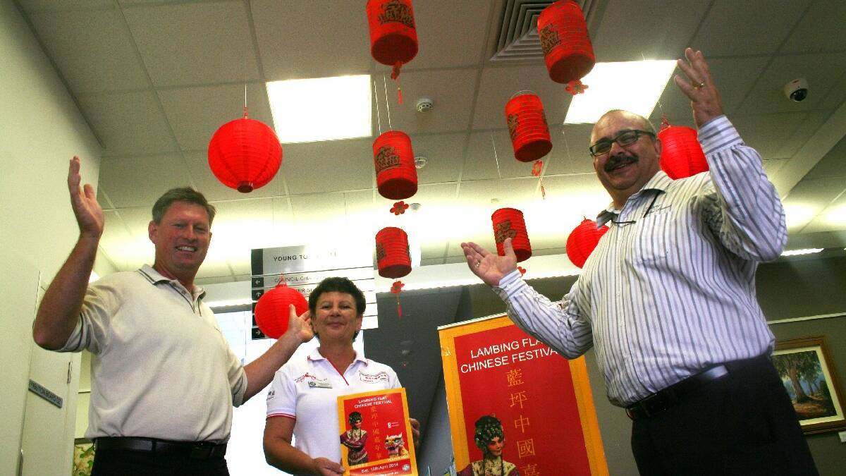 START DECORATING: Young and District Chamber of Commerce president Jim Cusack, Maree Lamb from the Young Tourist Centre and council’s general manager Peter Vlatko are calling on local businesses to get into the spirit of the Lambing Flat Chinese Festival by decorating their shops everything Chinese.