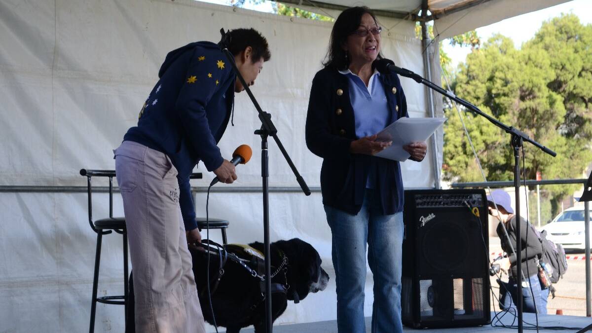 GUEST SPEAKER: Chinese Australian paralympic gold medallist Lindy Hou was interviewed on stage in Anderson Park by Daphne Lowe Kelly.