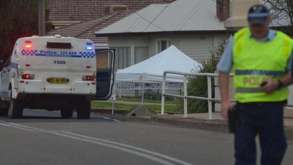 The crime scene following the fatal bashing of Corey Power in Wombat Street, Young in August 2013.