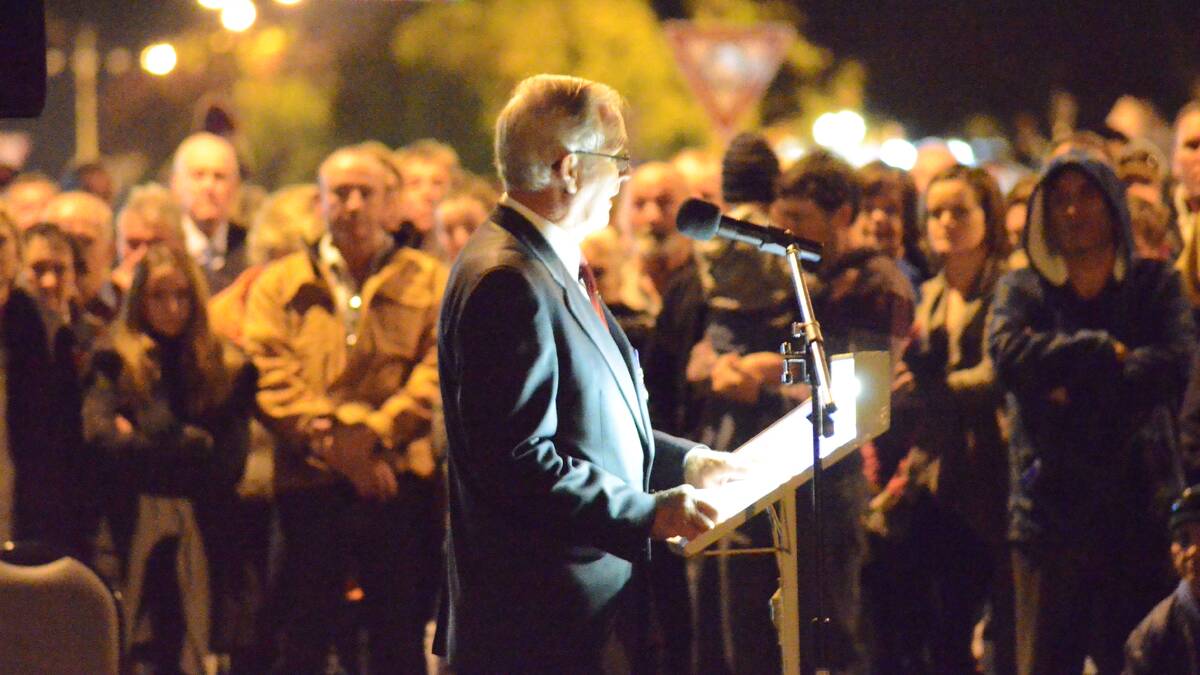 Mayor and president of the Young RSL Sub-branch John Walker giving the dawn service address.