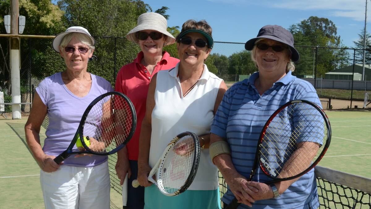 SENIOR TENNIS: The Young Tennis Centre hosted a Seniors Week tennis session at their premises in Lachlan Street. Having a hit together were Margaret Huddy, Melissa McCarthy, Judy Tregoning from Canberra and Maureen Thomson.