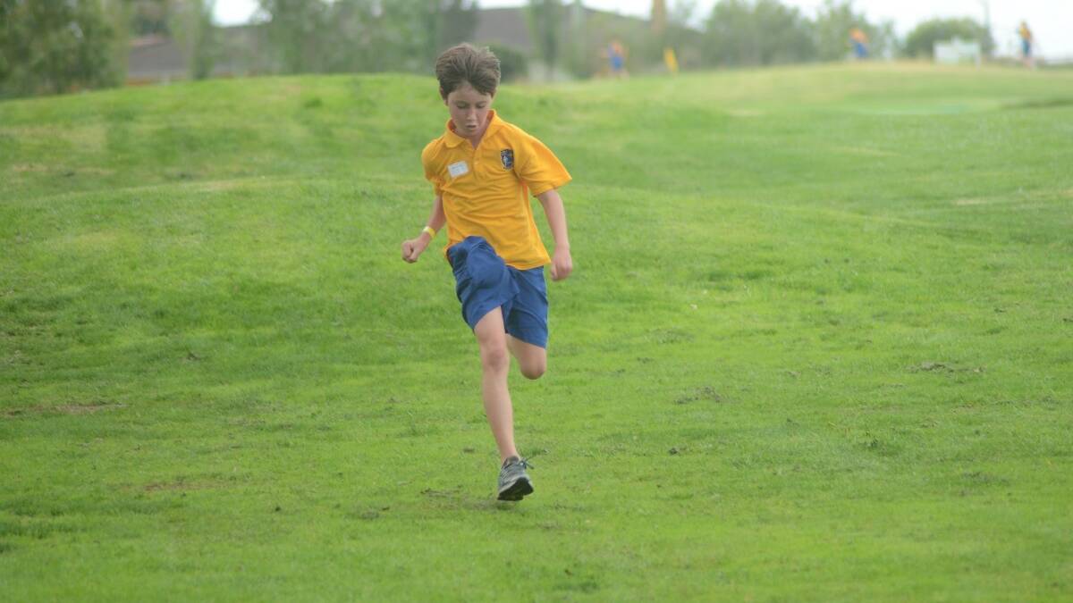 EVENT: Harrison Porter from St Mary's making his way down the final stretch of the cross country event. 	