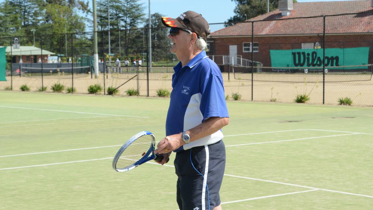 GOOD TIMES: John Hardy of Young has a laugh during his session at the Young Tennis Centre.