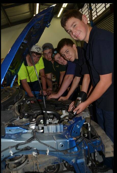 New auto course a winner: Six Young High School students were among those involved in Young TAFE’s first five-day automotive workshop last week. Year 10 Young High School students (left to right) Beau Reynolds, Bronson Piercy, Riley Edgerton, Nenad Jelinek and Bailey Martin loved the experience.
