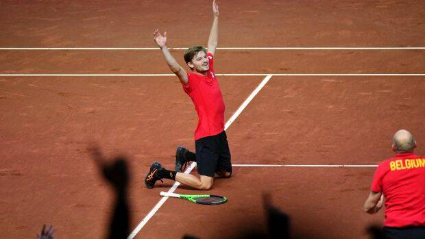 Belgium's David Goffin after beating Australia's John Millman during the first rubber of the Davis Cup semi-final in Brussels on Friday. Photo: AP