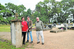 DISAPPOINTED: Murringo Progress Association representatives Gina Galvin with president Heather Ritchie and Frank Baker at the Murringo Cemetery on Monday morning.