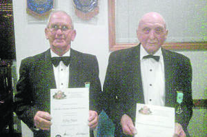 PRESENTATIONS: The Very Worshipful Brother Tom Preston and Right Worshipful Brother Neville Freudenstein have been honoured for their years of service to the Masonic Lodge.