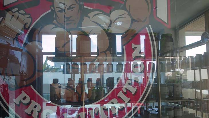 The window of a Phuket Pro Nutrition Shop. Photo: Alan Morison