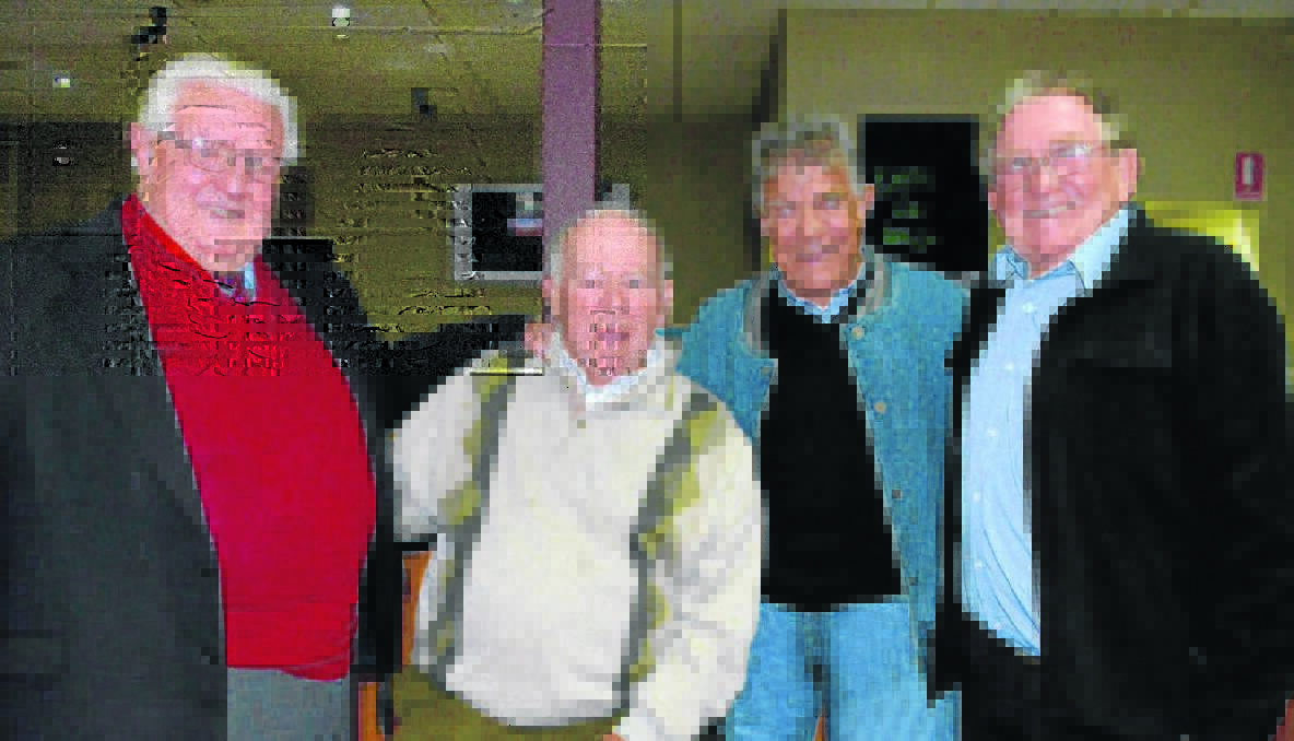 SECOND HOME: Councillors John McGregor (left) and Allan Miller (right) welcomed Jack O’Connell and Doug Cameron - who played for Young in 1954-56 - back to their “second home”.