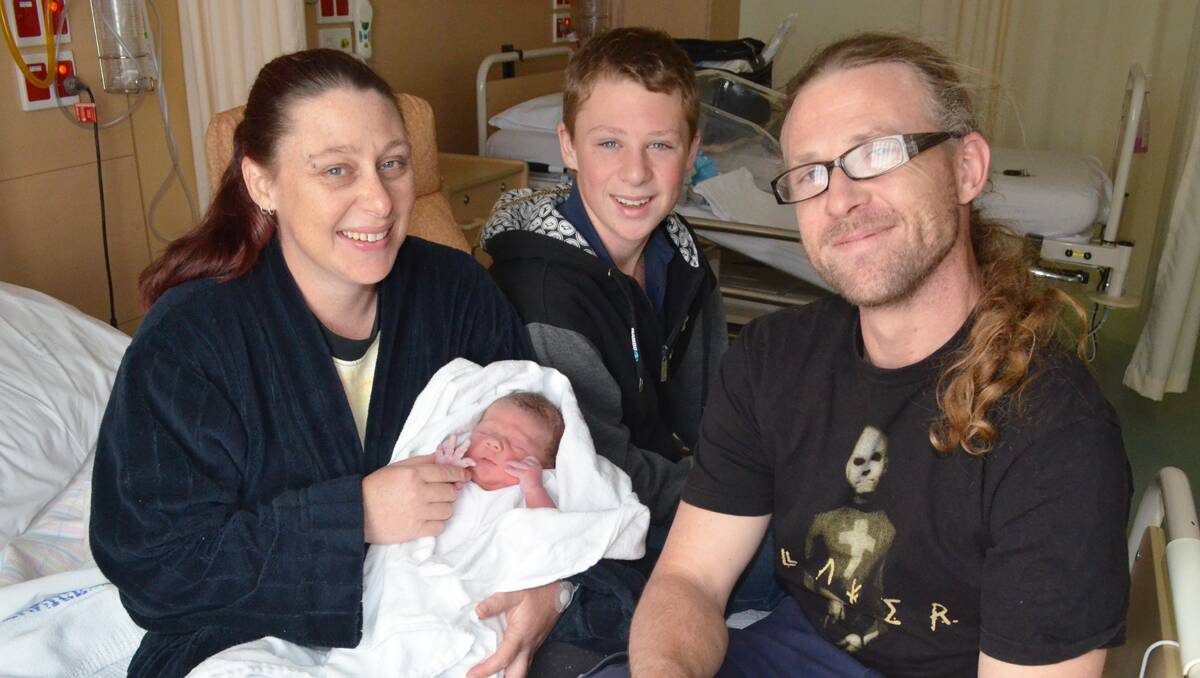Zeke Hines, born in Young on March 19 at 4.30am weighing 2950 grams and measuring 47 centimetres in length. He is the son of Tara and Craig Hines. Pictured with his parents and big brother Dayne.