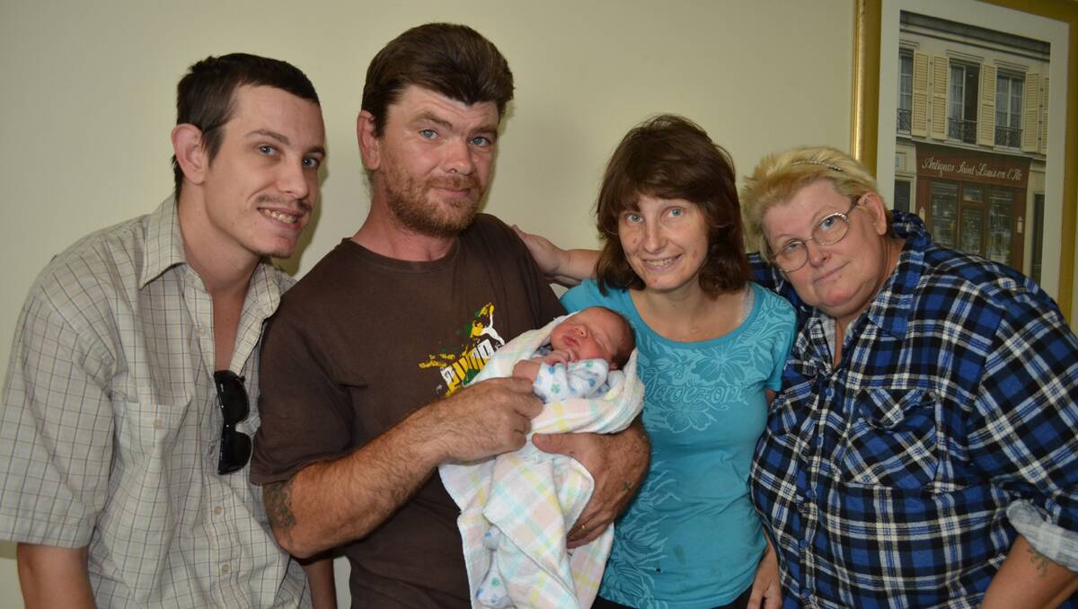 Jeffrey Allen Jarrett was born at 4.38pm on Saturday, February 23, at Young District Hospital, weighing 3160 grams and measuring 52 centimetres. He is the son of Louise and Sidney Jarrett of Young and is pictured with his uncle Ben Hilder, dad Sidney, mum Louise and grandmother Jaxy.