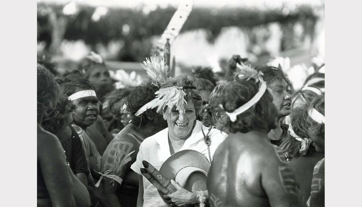 Hazel Hawke meets indigenous women at Barunga, near Katherine, in 1988.