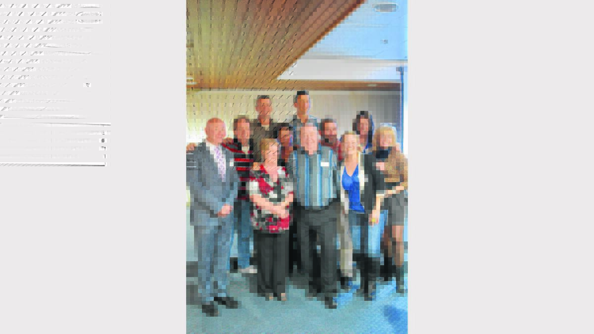 REUNION: Back, left to right: Andrew Clerihen and Rohan Smith. Middle, left to right: Boyd Duncan, Greg Willmotte, Dawn Maxwell, Ben Bamford, Annette Druitt and Vicky Terry. Front, left to right: Tricia Langford, Neil Langford and Cherie Baker.