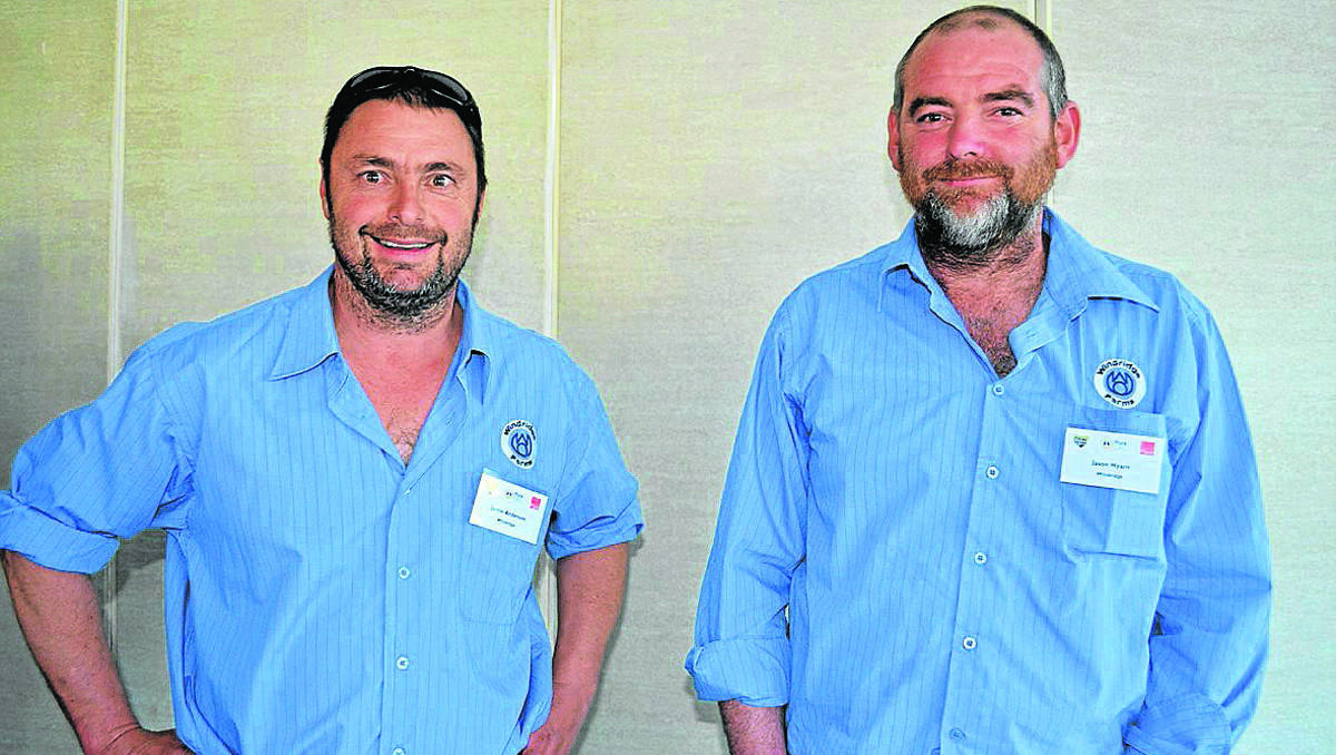 LOCALS: Jamie Anderson and Jason Hyam from Windridge Pig Farms attended the Pork Roadshow on Wednesday afternoon.
