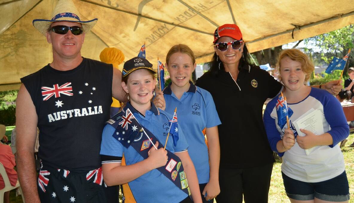 AUSSIE SPIRIT: Steve and Cassie Boland, Molly Craggs-Unwin, Liz Boland and Sarah Craggs certainly didn’t hold back from showing their Aussie spirit during the Australia Day celebrations in Carrington Park on Saturday.