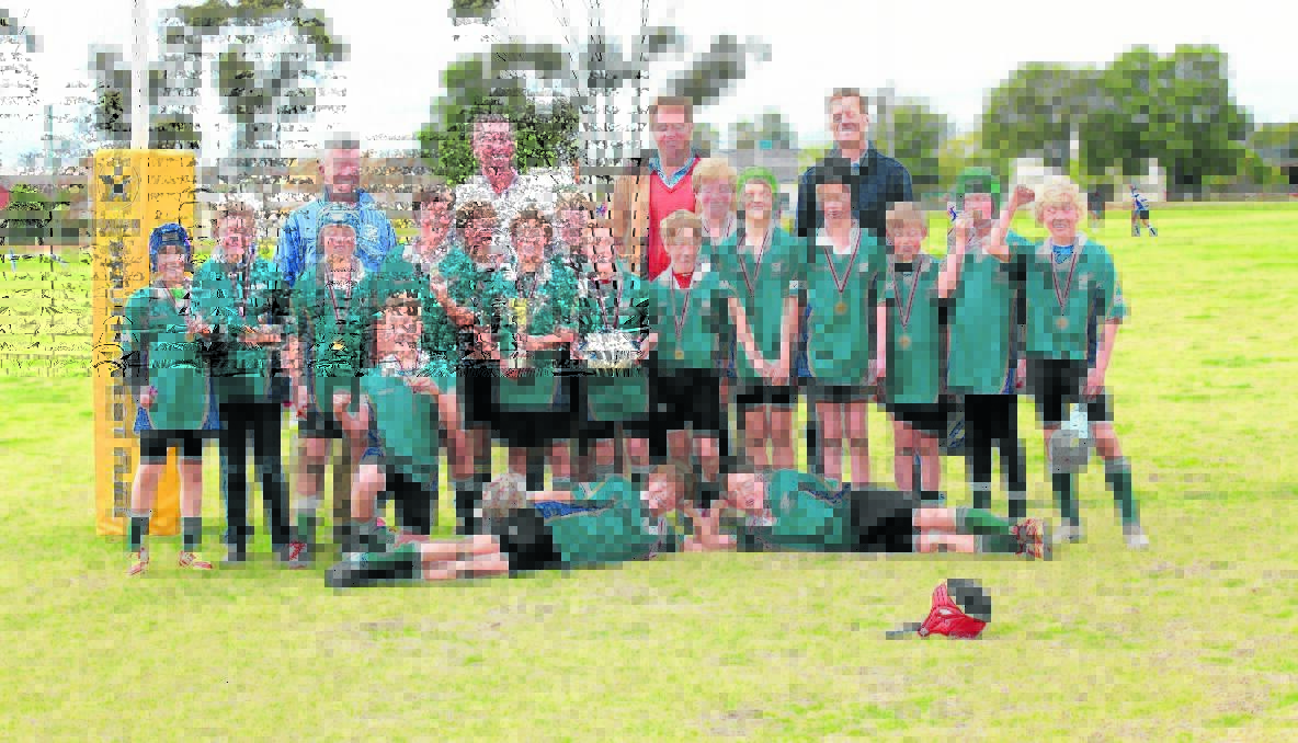PREMIERS: The Under 11s Young Yabbies (back, left to right) Paul Cavanagh, Angus Waddell, Geoff Nuthall and Fin Martin (coach); middle, Bailey Williams, Oscar Nuthall, Will Waddell, Will Cameron, Jasper Cobcroft, Ethan Newham, Ben Bonsembiante, Declan Telfer, Thomas Telfer, Nick Jenkins, Nelson Hall, Charlie Duff, Mikey Feeney, Fergus Back and Will Martin; front, Alby Cavanagh, Archie Bolger, and Harvey McGregor. 