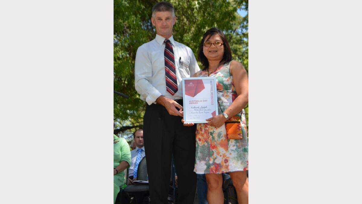 CULTURE: Cr Brian Ingram awarded Josie Johnson from the Young and District Multicultural Association the Cultural Award.