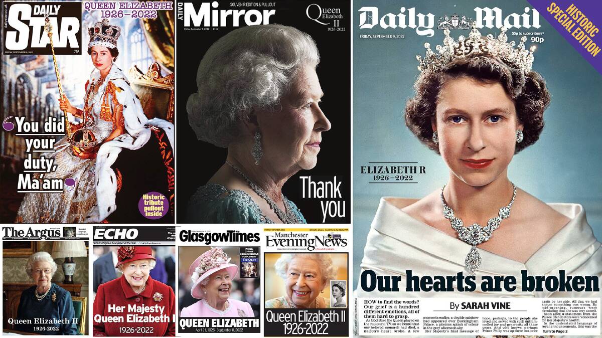 The front pages of various UK newspapers 9 September 2022.