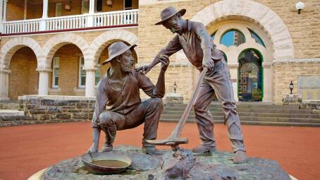 MINT TRIBUTE: A statue outside the Perth Mint to Arthur Bayley (crouching) and William Ford.