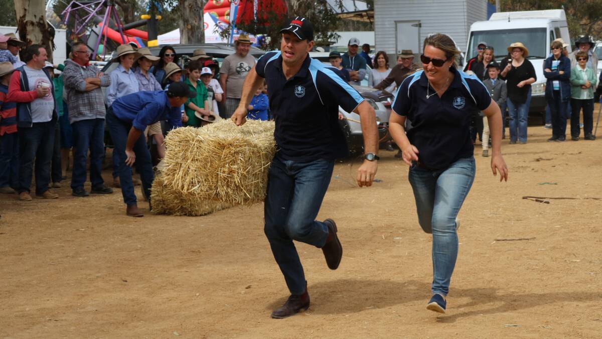 Karen and Kyran Steernbergen took on Paul and Georgie Gregory in the farmers challenge at last year's Bribbaree Show.