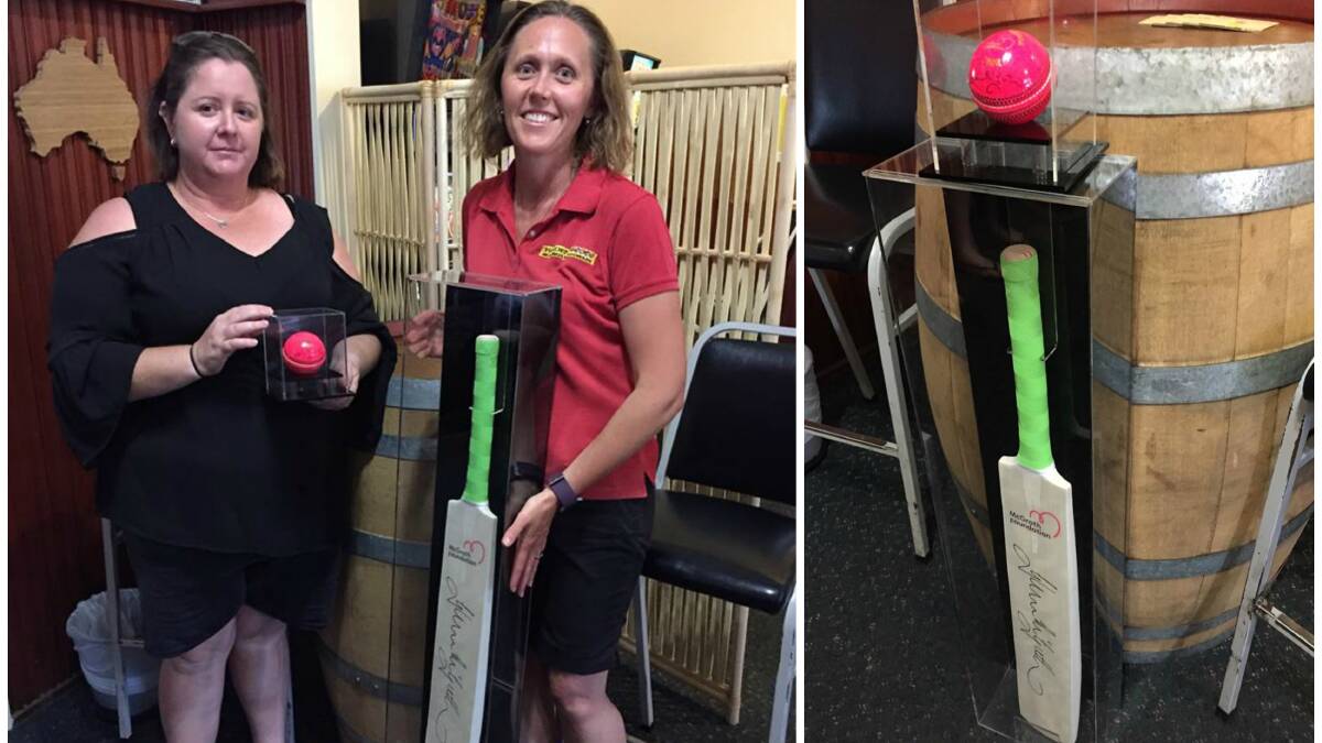 THINKING PINK: The Wombat Hotel Social Group and Harden Bearings will be auctioning off a cricket bat and ball by former Aussie cricketer Glenn McGrath.