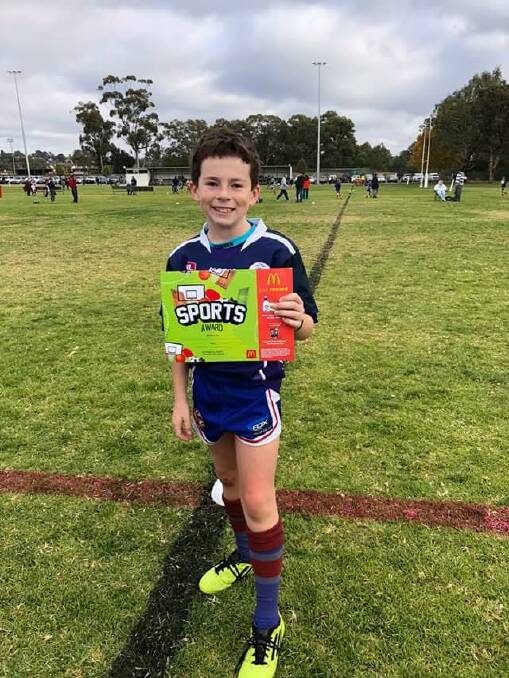 ALL SMILES: Jesse Thorp the winner of the Aust Seed Tech Storms Under 9s man of the match. Photo: YJRLFC/Facebook.