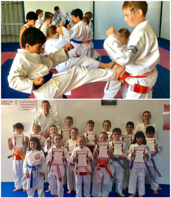 KICK IT UP: Young Kumiai-Ryu Little Ninja students during and after their grading. Photos: Supplied.