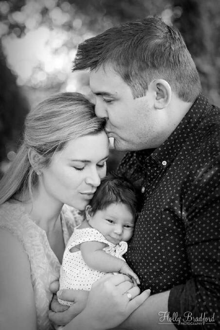 HAPPY FAMILY: Madeleine Jill Hurth-Gye with her parents  Brooke and Ben Hurth-Gye. Photo: Holly Bradford Photography.