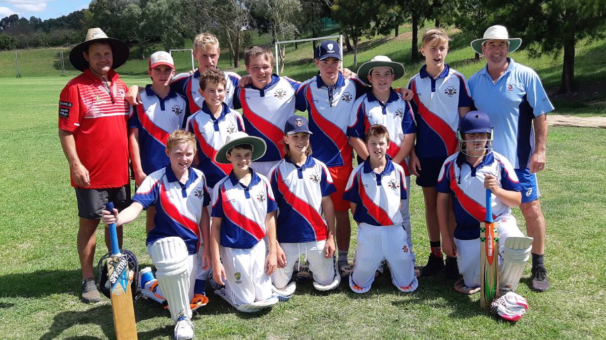 WINNERS: The Under 14s Young Representative Cricket side with coaches Daniel Woods and Paul Cameron on Sunday. Photo: Supplied.