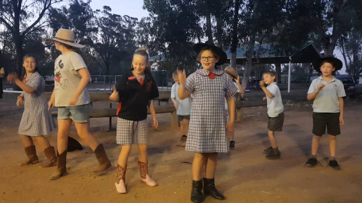 Students at Bribbaree Public School took part in the #BustTheDust raindance on Friday as well.