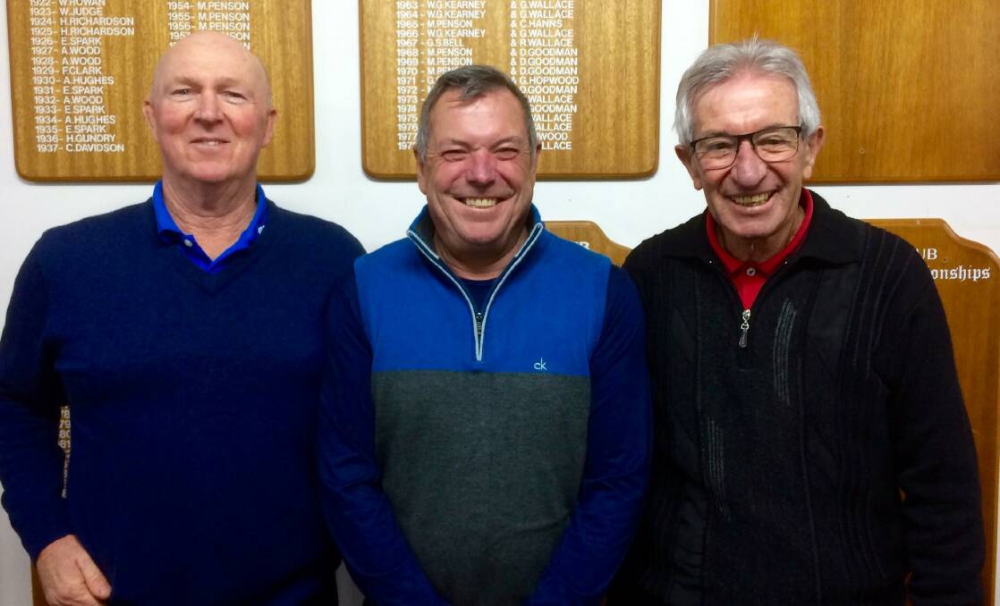 Stableford Winners: B grade's Barry Gaal, sponsor Kim Watson and C grade's Brian Page. Picture: Craig Watson.