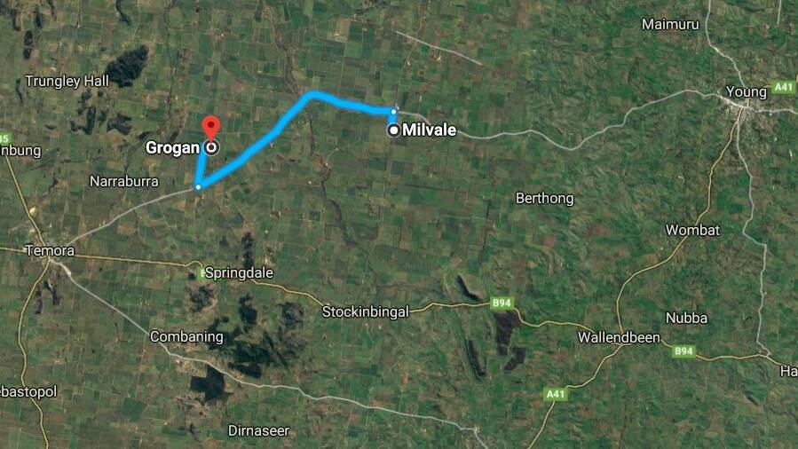 DISTANCE MATTERS: Even though the distance between Milvale and Grogan is 29km residents want the route lengthen by 10km. Photo: Google Maps.