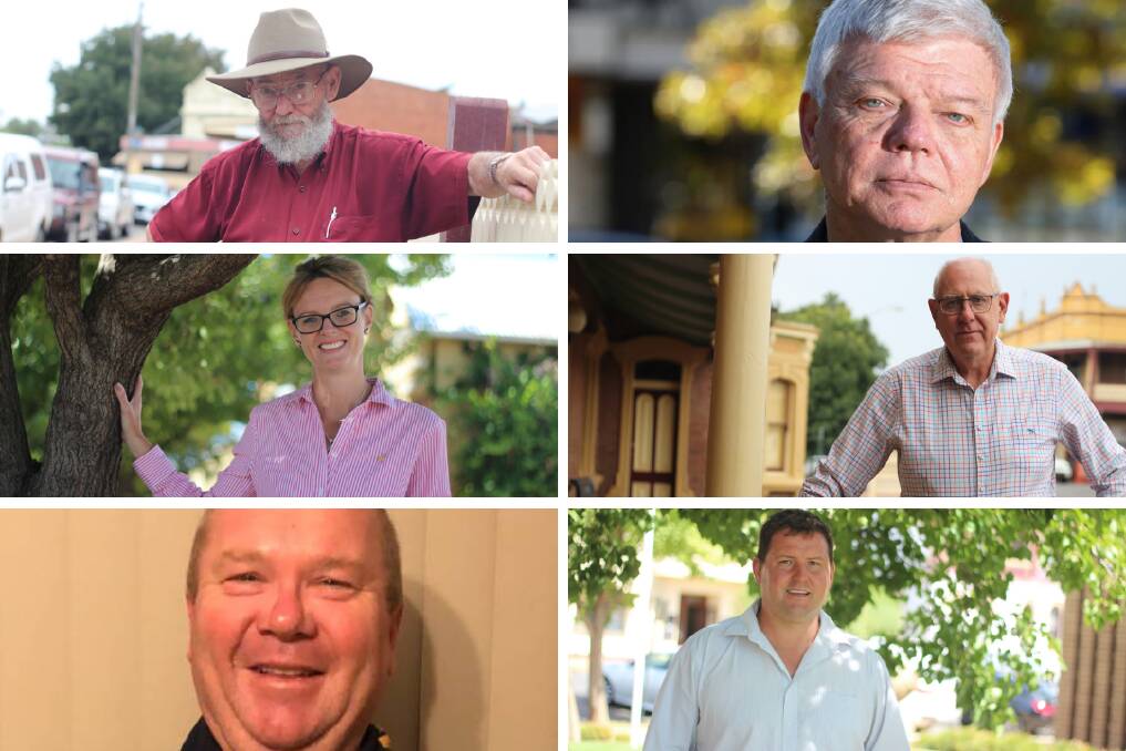 THE CANDIDATES: Jeff Passlow (Greens), Dr Jim Saleam (unaffiliated), Steph Cooke (Nationals), Mark Douglass (Country Labor), Joseph Costello (Sustainable Australia), Matthew Stadtmiller (Shooters, Fishers, and Farmers).