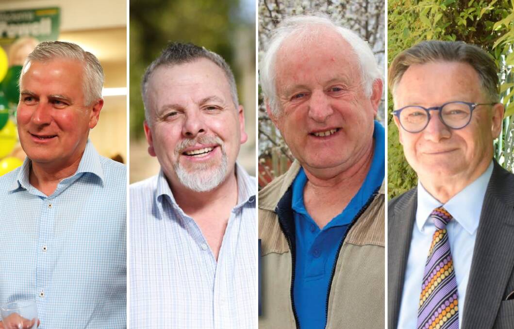 FUNDING FIGHTS: Michael McCormack (Nationals), Richard Foley (United Australia), Michael Bayles (Greens) and Mark Jeffreson (Labor) draw battle lines over the funding of mental health services in the Riverina.