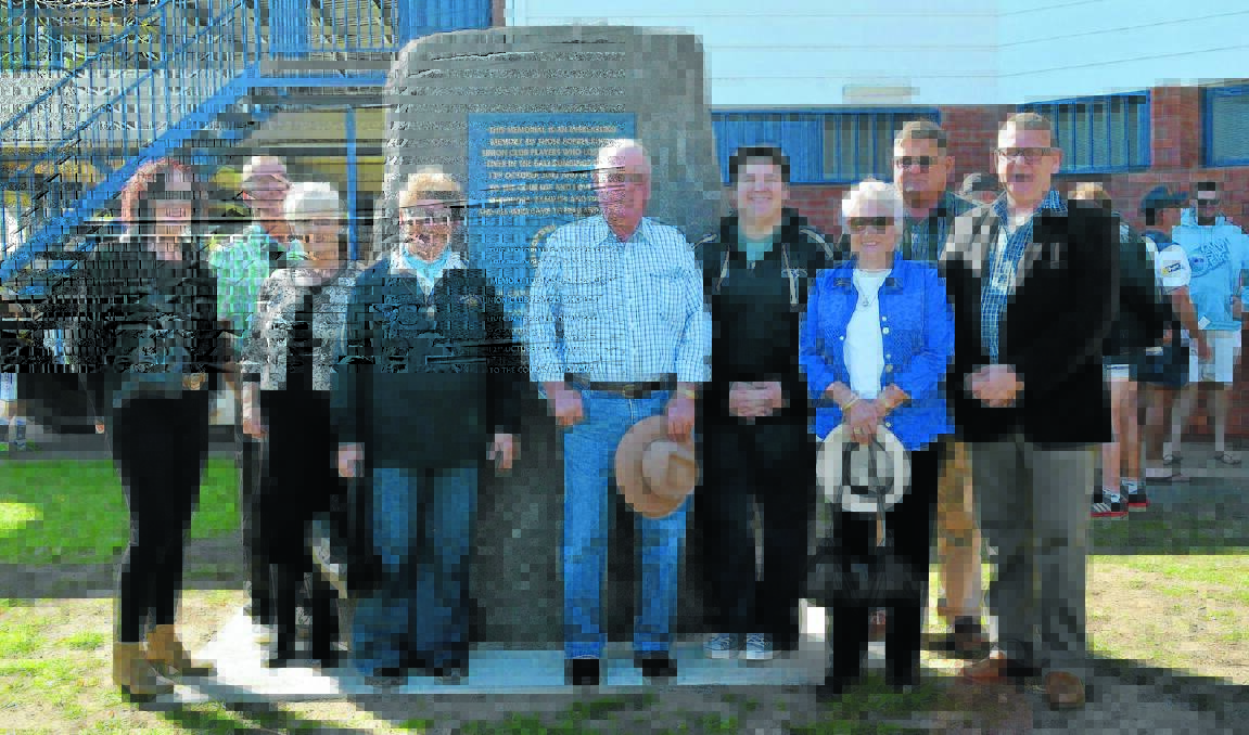 In 2015 Forbes mayor Phyllis Miller, Ray and Monica Sanderson, Daphne Prior, Allan Ridley, Tracey Prior, Margaret Ridley, David Mattiske and Brian Steffen unveiled the Forbes Rugby Union Club's Bali Memorial Stone. The memorial is a tribute to Paul Cronin, Greg Sanderson and Brad Ridley, who lost their lives in the 2002 Bali Bombings. Picture by Forbes Advocate.