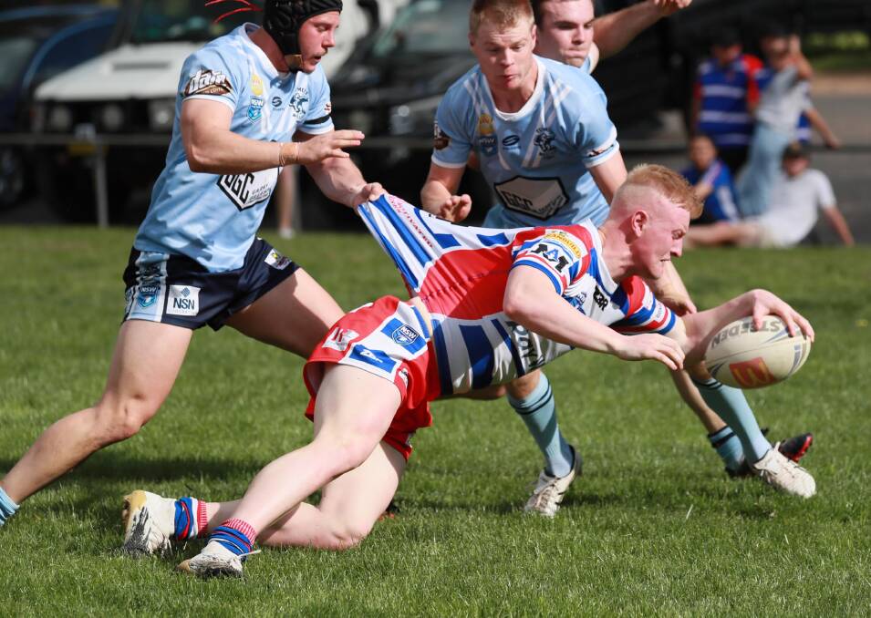 Tom Jenkins scored both Young's tries in their loss to Tumut in the preliminary final at Anzac Park on Sunday. Picture: Les Smith