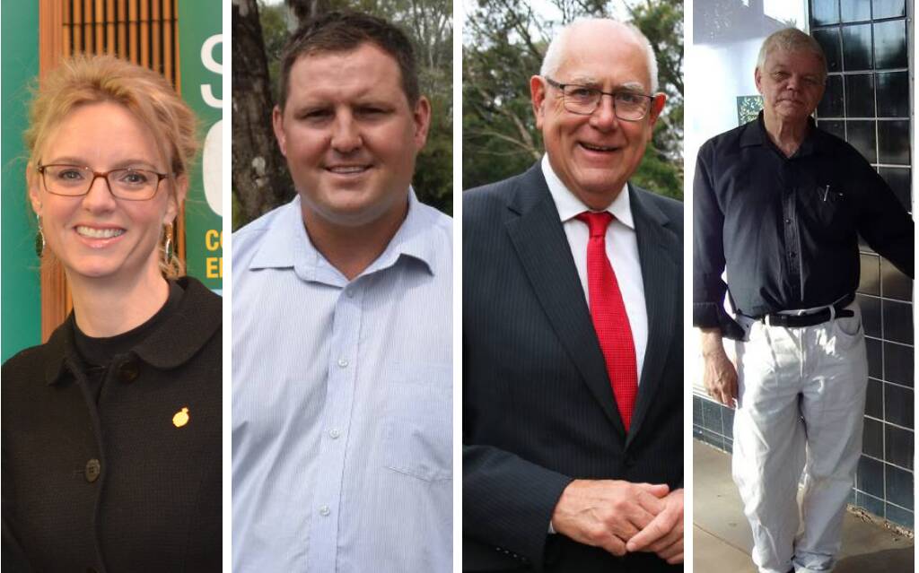 Cootamundra State election candidates Steph Cooke (Nationals), Matthew Stadtmiller (Shooters and Fishers), Mark Douglass (Country Labor) and Dr Jim Salem.