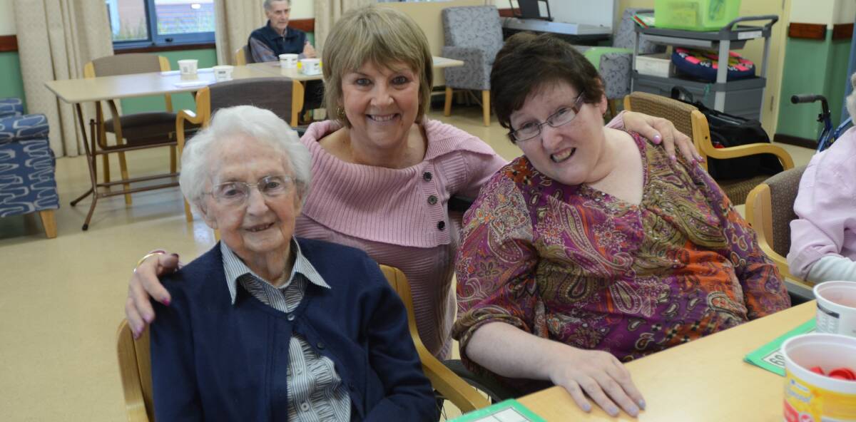 MERCY DAY: Mercy Place Mt St Joseph's volunteer, Trish Saines, pictured with residents Sister Annette and Leah Cant.