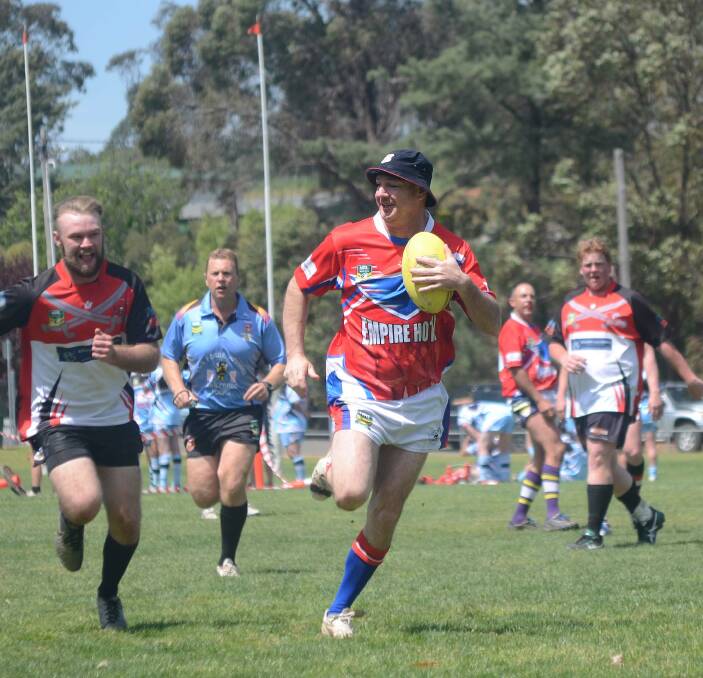 MASTERS CARNIVAL: Young's Jamie Canellis felt right at home as he broke free from the opposition during a match on Sunday. He went on to play for Country in the Country versus City match. Photo: Jess Grey