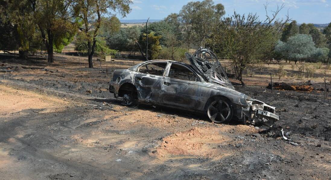 This stolen car was found burnt out at Wirrimah earlier this year. Photo: Greg Burt.