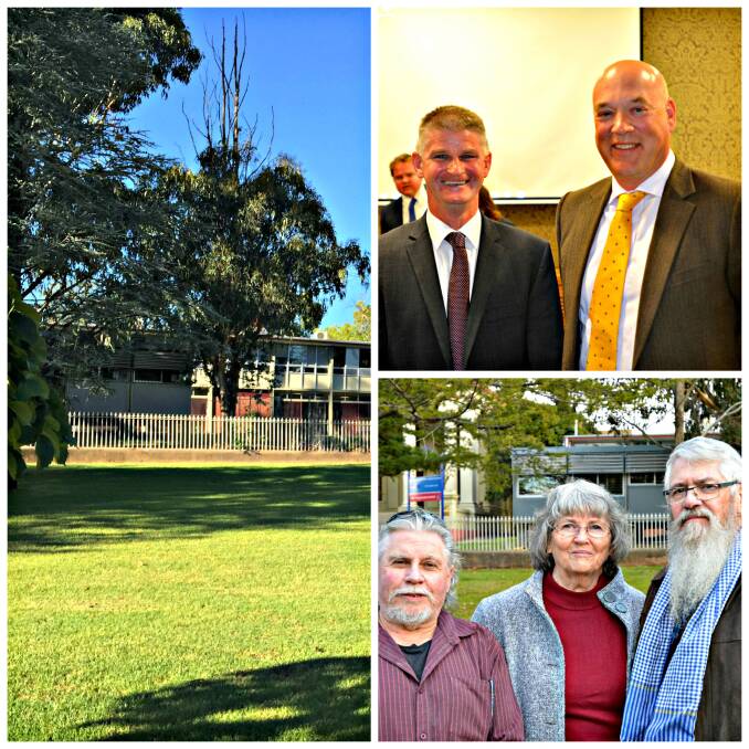 Planning: Hilltops Council will continue to plan for a joint-use facility partly in Carrington Park, despite protests. Top right Cr Ingram and Cr Wallace. Bottom right residents group representatives. Photo: Craig Thomson.