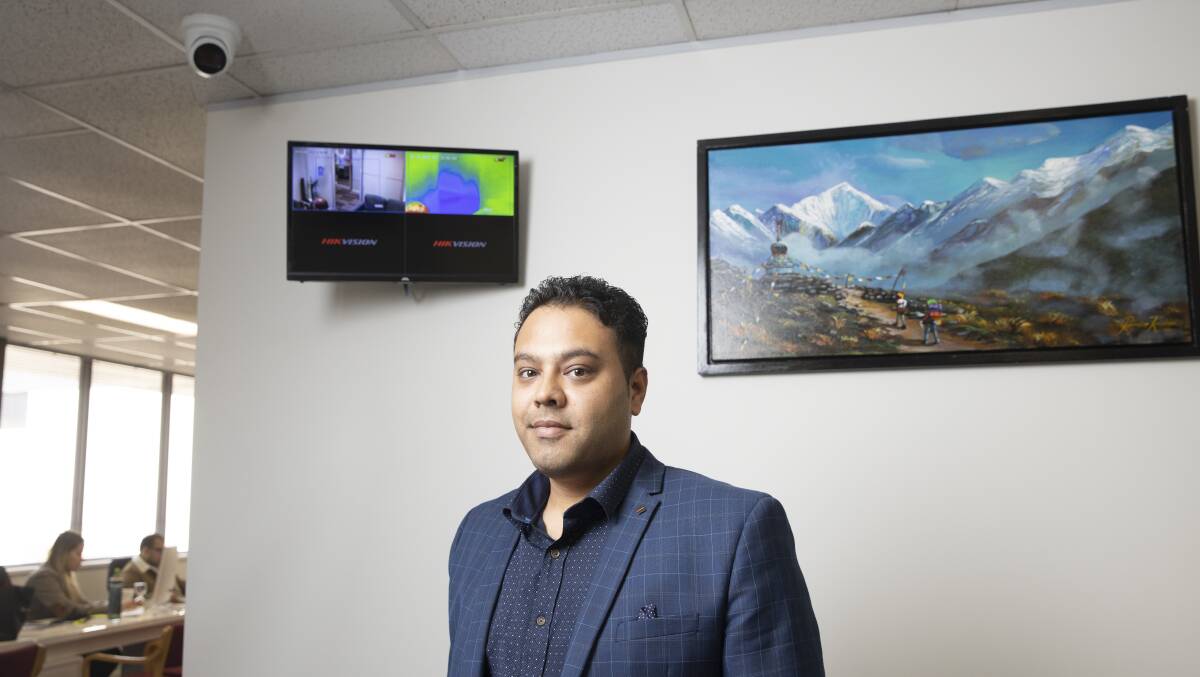 Himalayan Business Group director Adarsha Pandey has recently had thermal fever detection cameras installed to help keep the business COVID-safe. Picture: Sitthixay Ditthavong