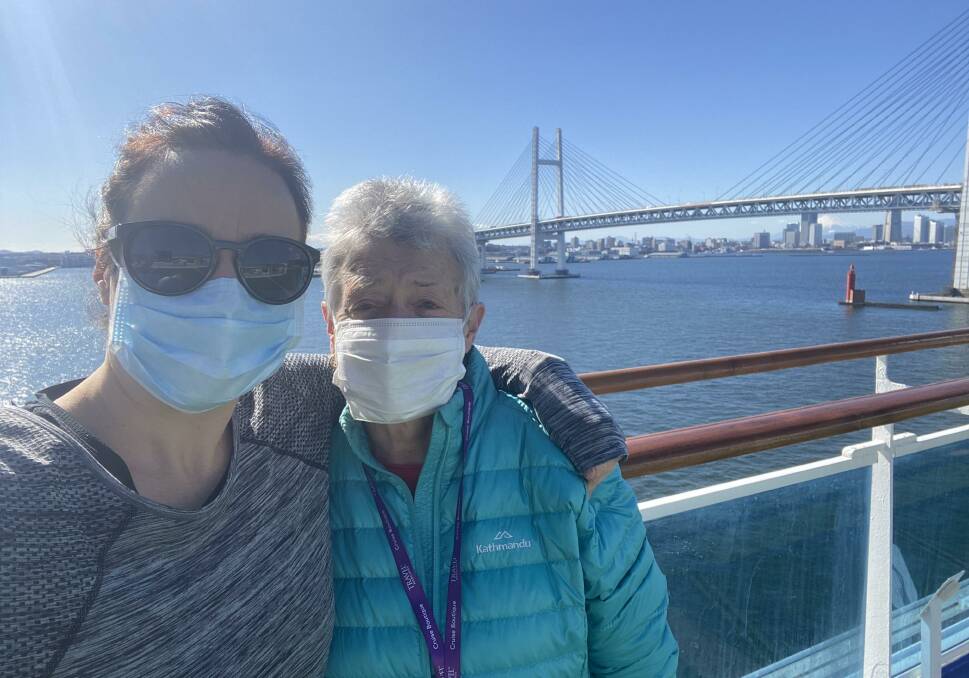 Clare and Lyn Hedger, from Alfredton, are on board the Diamond Princess which is quarantined in Yokohama Harbour after a coronavirus outbreak. Picture: Clare Hedger