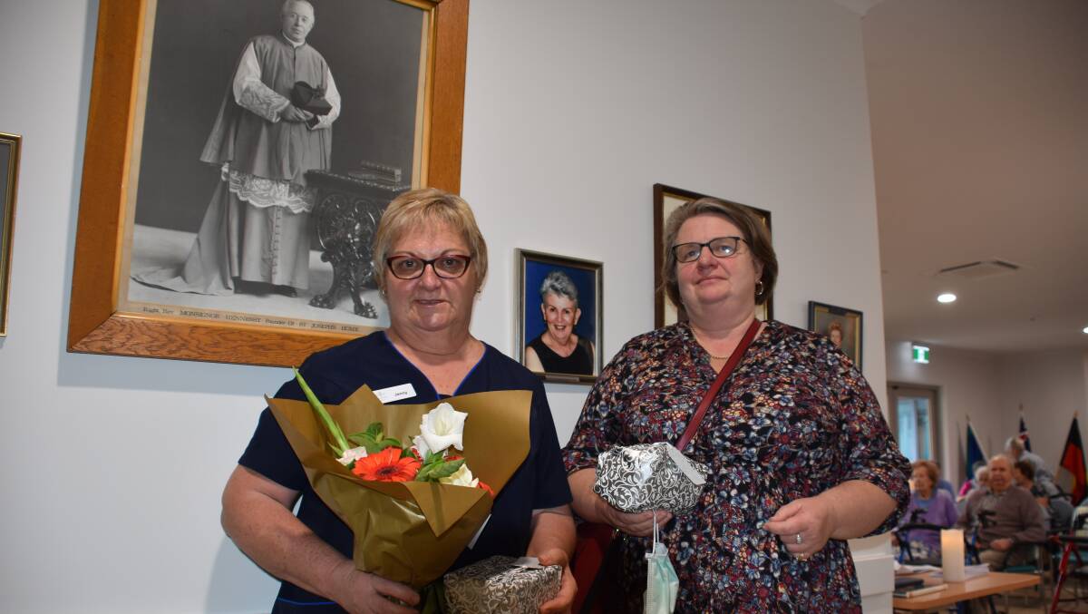 Jenny Bush (20 years service) and Margaret Austen (10 years service) were recognised on Thursday last week. Photo: Peter Guthrie