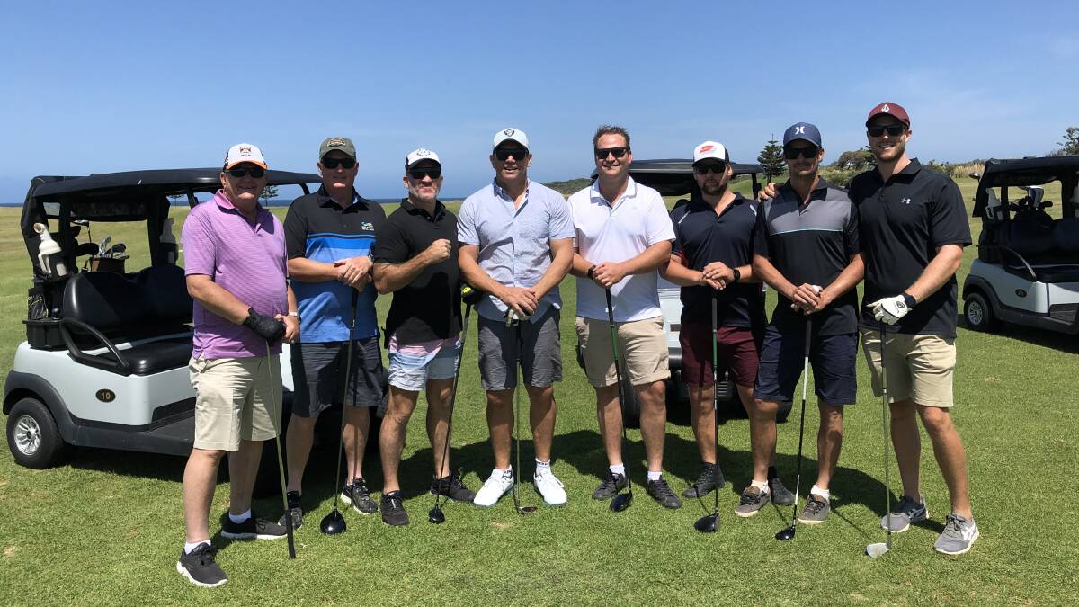 Last year's Cherrypickers Men's Luncheon special guests Bryan Fletcher and Nathan Wood with auction winners at The Coast golf course in Sydney.