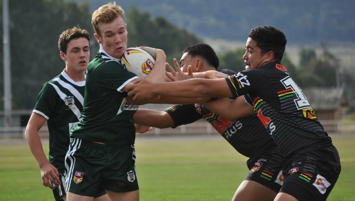 Matt Noakes attempts to break a tackle for Western Rams during the 2019 Andrew Johns Cup. Photo: Nick McGrath