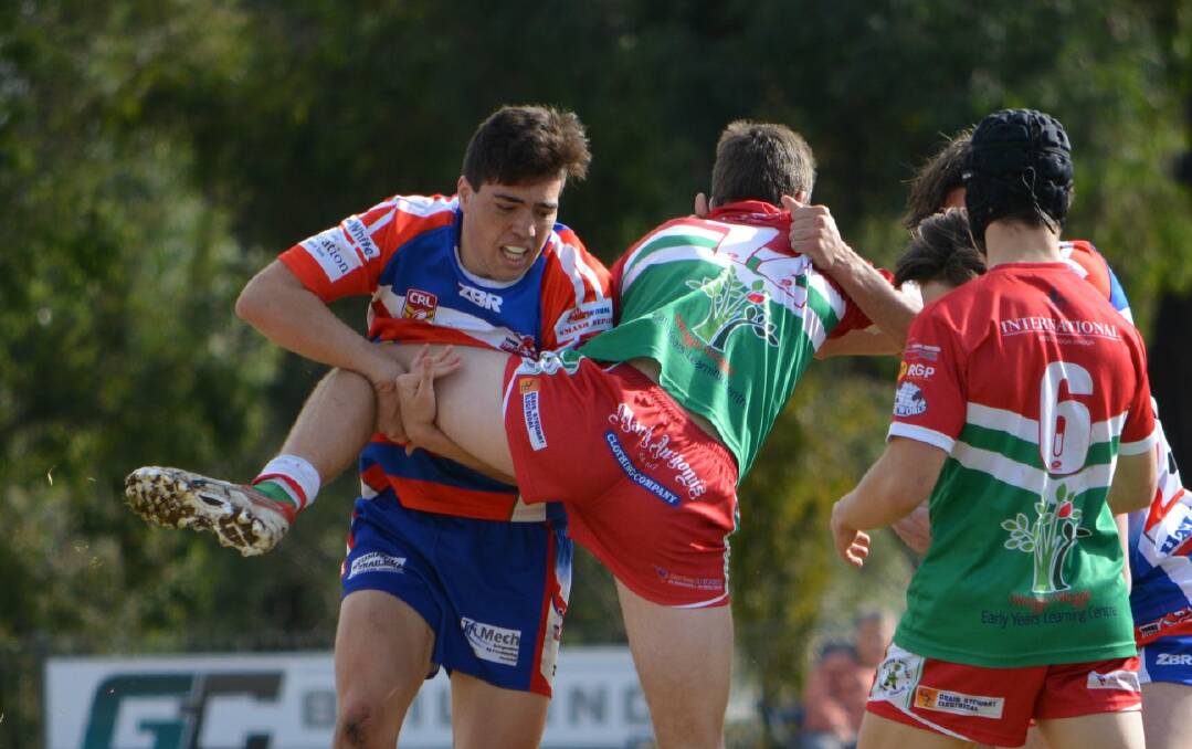 Mitch Prest, pictured tackling a Brothers attacker, was strong in a losing team. Photo: Bec Goodlock 