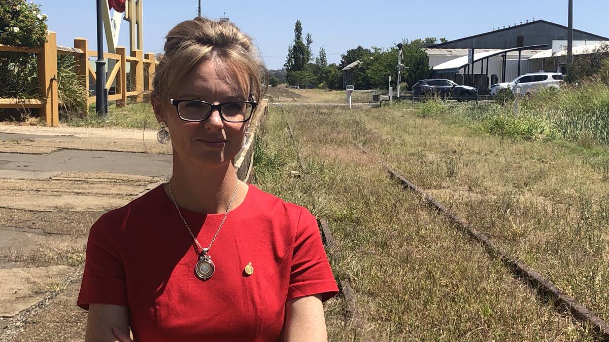 Steph Cooke MP on the closed Blayney to Demondrille line at Young.